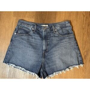 Women's W33 Cut Off Denim Shorts Size 12 Blue Mid Rise Frayed Hem Casual